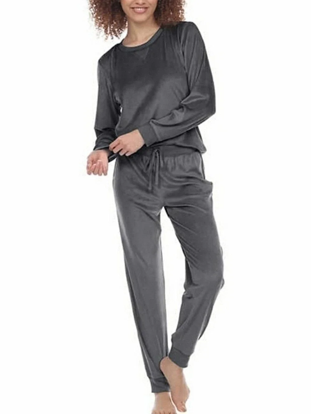 Honeydew 2 Pc Velvet Jogger Lounge Pajama Set Sz Med Pewter Gray LIKE NEW